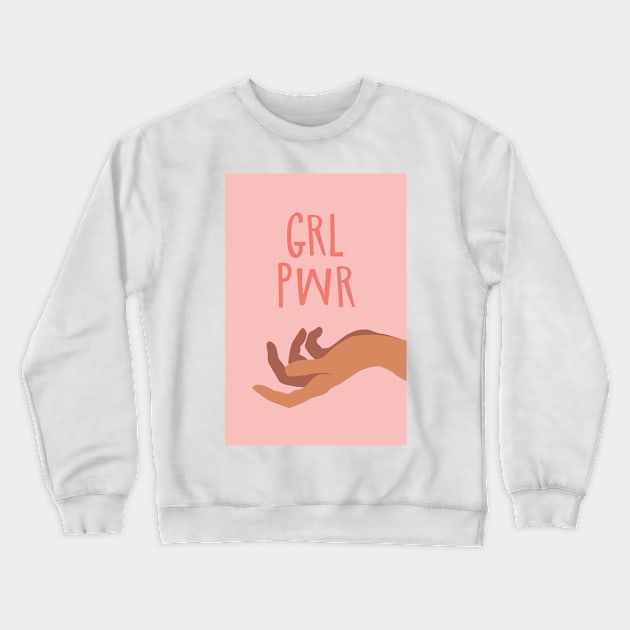 GRL PWR Girl Power Feminist Illustration Crewneck Sweatshirt by Inogitna Designs